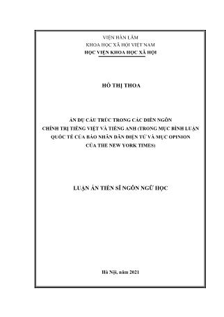 Luận án Ẩn dụ cấu trúc trong các diễn ngôn chính trị tiếng Việt và tiếng Anh (trong mục bình luận quốc tế của báo nhân dân điện tử và mục opinion của the new york times)