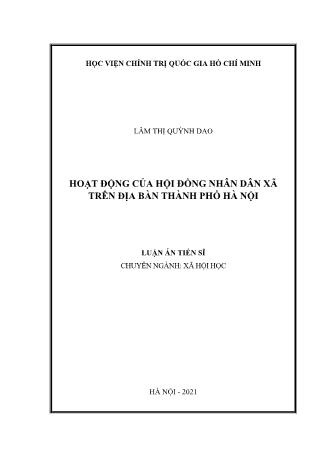 Luận án Hoạt động của hội đồng nhân dân xã trên địa bàn Thành phố Hà Nội