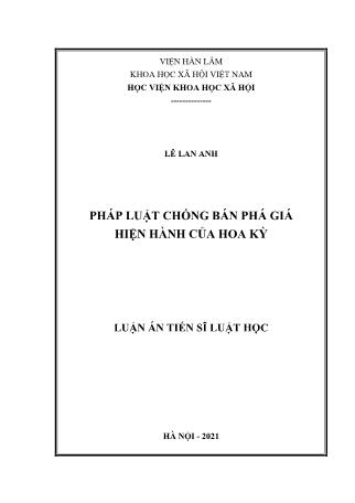 Luận án Pháp luật chống bán phá giá hiện hành của Hoa Kỳ