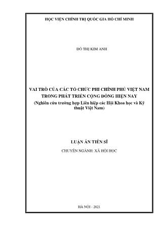 Luận án Vai trò của các tổ chức phi chính phủ Việt Nam trong phát triển cộng đồng hiện nay (Nghiên cứu trường hợp Liên hiệp các Hội khoa học và kỹ thuật Việt Nam)