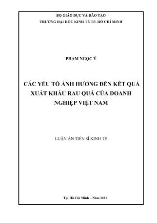 Luận án Các yếu tố ảnh hưởng đến kết quả xuất khẩu rau quả của doanh nghiệp Việt Nam
