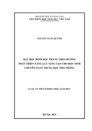 Luận án Dạy học hình học phẳng theo hướng phát triển năng lực sáng tạo cho học sinh chuyên toán trung học phổ thông