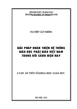 Luận án Giải pháp hoàn thiện hệ thống giáo dục Phật giáo Việt Nam trong bối cảnh hiện nay