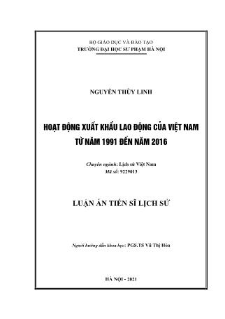 Luận án Hoạt động xuất khẩu lao động của Việt Nam từ năm 1991 đến năm 2016