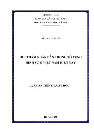 Luận án Hội thẩm nhân dân trong tố tụng hình sự ở Việt Nam hiện nay