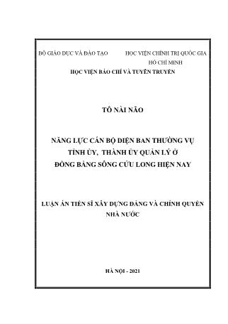 Luận án Năng lực cán bộ diện ban thường vụ tỉnh ủy, thành ủy quản lý ở đồng bằng sông Cửu Long hiện nay