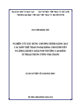 Luận án Nghiên cứu xây dựng chương trình giảng dạy các môn thể thao ngoại khóa cho sinh viên ngành giáo dục mầm non trường cao đẳng sư phạm Trung ương Nha Trang