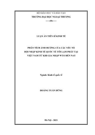 Luận án Phân tích ảnh hưởng của các yếu tố hội nhập kinh tế quốc tế tới lạm phát tại Việt Nam từ khi gia nhập WTO đến nay