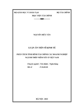 Luận án Phân tích tình hình tài chính các doanh nghiệp ngành thép niêm yết ở Việt Nam