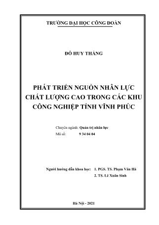 Luận án Phát triển nguồn nhân lực chất lượng cao trong các khu công nghiệp tỉnh Vĩnh Phúc