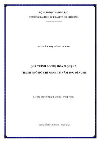 Luận án Quá trình đô thị hóa ở Quận 2, Thành phố Hồ Chí Minh từ năm 1997 đến 2015