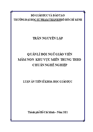 Luận án Quản lí đội ngũ giáo viên mầm non khu vực miền Trung theo chuẩn nghề nghiệp