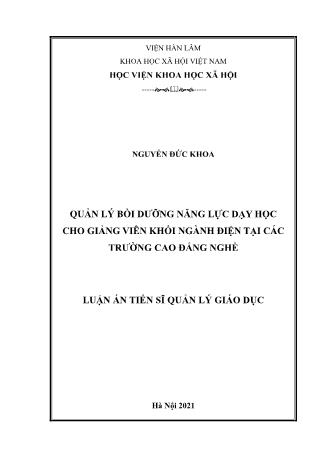 Luận án Quản lý bồi dưỡng năng lực dạy học cho giảng viên khối ngành điện tại các trường Cao đẳng nghề