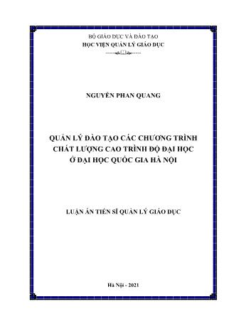 Luận án Quản lý đào tạo các chương trình chất lượng cao trình độ đại học ở Đại học quốc gia Hà Nội