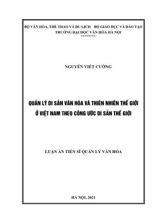 Luận án Quản lý di sản văn hóa và thiên nhiên thế giới ở Việt Nam theo công ước di sản thế giới