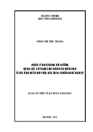 Luận án Quản lý hoạt động bồi dưỡng năng lực sư phạm cho giáo viên mầm non ở các tỉnh miền núi phía Bắc theo chuẩn nghề nghiệp