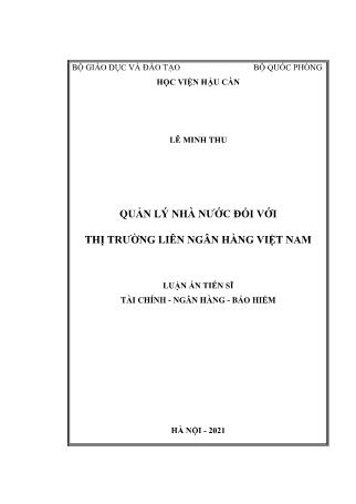 Luận án Quản lý Nhà nước đối với thị trường liên ngân hàng Việt Nam