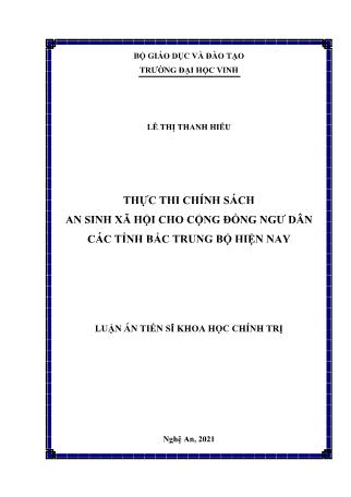 Luận án Thực thi chính sách an sinh xã hội cho cộng đồng ngư dân các tỉnh Bắc Trung Bộ hiện nay