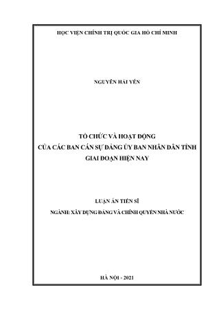 Luận án Tổ chức và hoạt động của các ban cán sự đảng ủy ban nhân dân tỉnh giai đoạn hiện nay