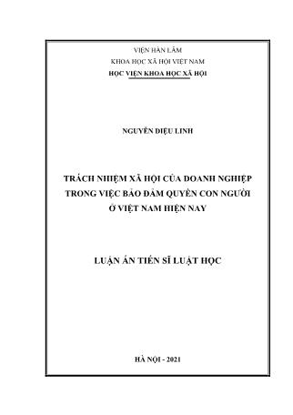 Luận án Trách nhiệm xã hội của doanh nghiệp trong việc bảo đảm quyền con người ở Việt Nam hiện nay