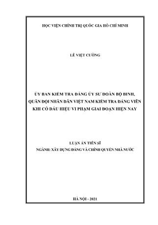 Luận án Ủy ban kiểm tra Đảng ủy sư đoàn bộ binh, quân đội nhân dân Việt Nam kiểm tra Đảng viên khi có dấu hiệu vi phạm giai đoạn hiện nay
