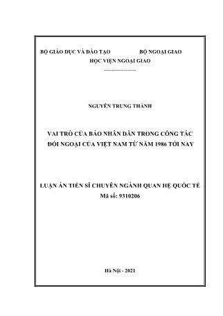 Luận án Vai trò của báo nhân dân trong công tác đối ngoại của Việt Nam từ năm 1986 tới nay