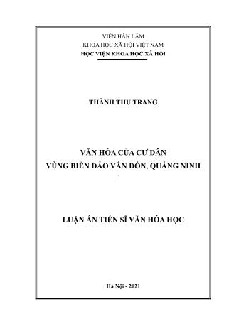 Luận án Văn hóa của cư dân vùng biển đảo Vân Đồn, Quảng Ninh