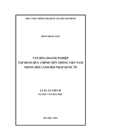 Luận án Văn hóa doanh nghiệp tập đoàn bưu chính viễn thông Việt Nam trong bối cảnh hội nhập quốc tế
