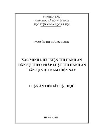 Luận án Xác minh điều kiện thi hành án dân sự theo pháp luật thi hành án dân sự Việt Nam hiện nay