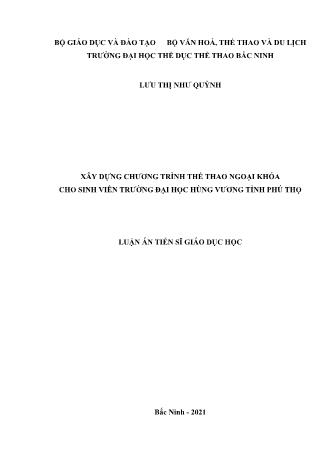 Luận án Xây dựng chương trình thể thao ngoại khóa cho sinh viên trường Đại học Hùng Vương tỉnh Phú Thọ