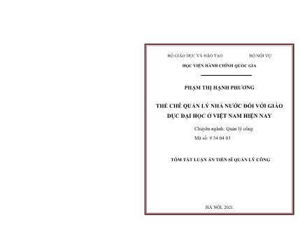 Tóm tắt Luận án Thể chế quản lý nhà nước đối với giáo dục đại học ở Việt Nam hiện nay