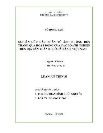 Luận án Nghiên cứu các nhân tố ảnh hưởng đến thành quả hoạt động của các doanh nghiệp trên địa bàn Thành phố Đà Nẵng, Việt Nam