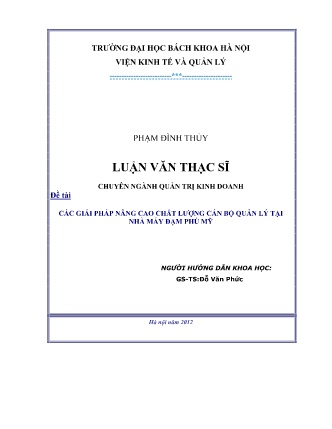 Luận văn Các giải pháp nâng cao chất lượng cán bộ quản lý tại Nhà máy Đạm Phú Mỹ