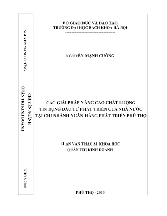 Luận văn Các giải pháp nâng cao chất lượng tín dụng đầu tư phát triển của nhà nước tại Chi nhánh ngân hàng phát triển Phú Thọ Luận văn Các giải pháp nâng cao chất lượng tín dụng đầu tư phát triển của nhà nước tại Chi nhánh ngân hàng phát triển Phú Thọ