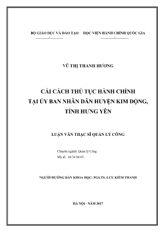 Luận văn Cải cách thủ tục hành chính tại Ủy ban Nhân dân huyện Kim Động, tỉnh Hưng Yên Luận văn Cải cách thủ tục hành chính tại Ủy ban Nhân dân huyện Kim Động, tỉnh Hưng Yên