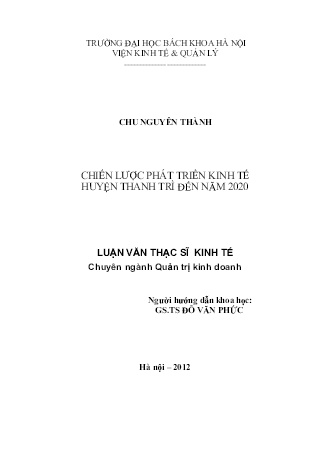 Luận văn Chiến lược phát triển kinh tế huyện Thanh Trì đến năm 2020