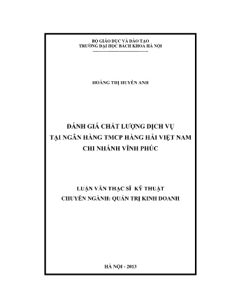 Luận văn Đánh giá chất lượng dịch vụ tại Ngân hàng TMCP Hàng Hải Việt Nam chi nhánh Vĩnh Phúc