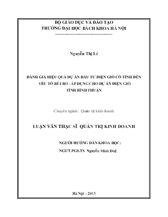 Luận văn Đánh giá hiệu quả dự án đầu tư điện gió có tính đến yếu tố rủi ro - áp dụng cho dự án điện gió tỉnh Bình Thuận Luận văn Đánh giá hiệu quả dự án đầu tư điện gió có tính đến yếu tố rủi ro - áp dụng cho dự án điện gió tỉnh Bình Thuận