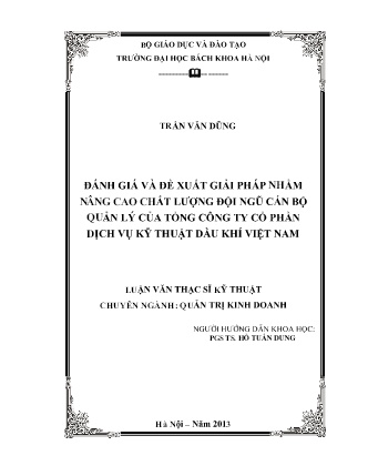 Luận văn Đánh giá và đề xuất giải pháp nhằm nâng cao chất lượng đội ngũ cán bộ quản lý của tổng Công ty cổ phần Dịch vụ kỹ thuật Dầu khí Việt Nam