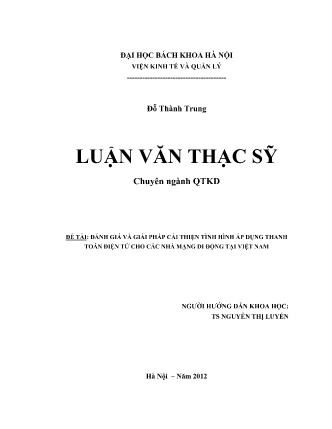 Luận văn Đánh giá và giải pháp cải thiện tình hình áp dụng Thanh toán Điện tử cho các nhà mạng di động tại Việt Nam Luận văn Đánh giá và giải pháp cải thiện tình hình áp dụng Thanh toán Điện tử cho các nhà mạng di động tại Việt Nam