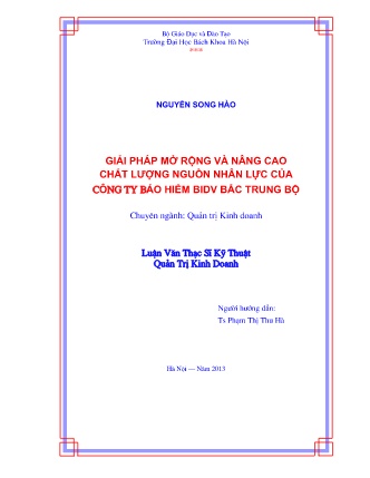 Luận văn Giải pháp mở rộng và nâng cao chất lượng nguồn nhân lực của Công ty Bảo hiểm BIDV Bắc Trung Bộ