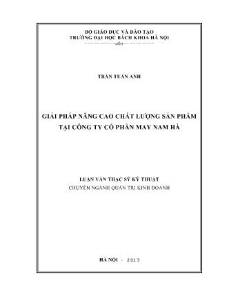 Luận văn Giải pháp nâng cao chất lượng sản phẩm tại Công ty cổ phần may Nam Hà