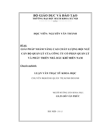Luận văn Giải pháp nhằm nâng cao chất lượng đội ngũ cán bộ quản lí của Công ty CP Quản lý & Phát triển Nhà Dầu khí Miền Nam