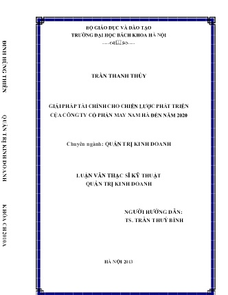 Luận văn Giải pháp tài chính cho chiến lược phát triển của Công ty cổ phần May Nam Hà đến năm 2020