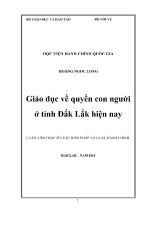 Luận văn Giáo dục về quyền con người ở tỉnh Đắk Lắk hiện nay Luận văn Giáo dục về quyền con người ở tỉnh Đắk Lắk hiện nay