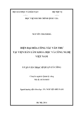 Luận văn Hiện đại hóa Công tác Văn thư tại Viện hàn lâm Khoa học và Công nghệ Việt Nam Luận văn Hiện đại hóa Công tác Văn thư tại Viện hàn lâm Khoa học và Công nghệ Việt Nam