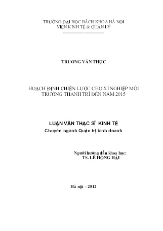 Luận văn Hoạch định chiến lược cho Xí nghiệp môi trường huyện Thanh Trì đến năm 2015