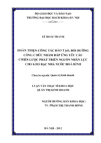 Luận văn Hoàn thiện công tác đào tạo, bồi dưỡng công chức nhằm đáp ứng yêu cầu chiến lược phát triển nguồn nhân lực cho Kho bạc nhà nước Hoà Bình