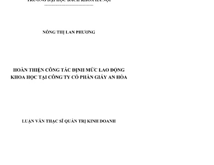 Luận văn Hoàn thiện công tác định mức lao động khoa học tại Công ty cổ phần giấy An Hòa