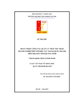 Luận văn Hoàn thiện công tác quản lý thuế thu nhập doanh nghiệp đối với khu vực ngoài quốc doanh trên địa bàn tỉnh Quảng Ninh